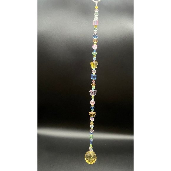 Beaded Suncatcher Butterfly Pastel Green Blue Yellow Crystal Prism Hanging Decor - Picture 3 of 10
